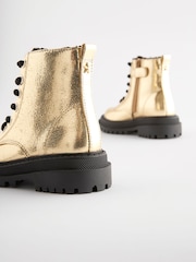 Gold Metallic Standard Fit (F) Chunky Lace-Up Ankle Boots - Image 6 of 7