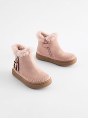 Pink Faux Fur Lined Tassel Ankle Boots - Image 1 of 5