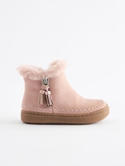 Pink Faux Fur Lined Tassel Ankle Boots - Image 2 of 5