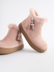 Pink Faux Fur Lined Tassel Ankle Boots - Image 4 of 5