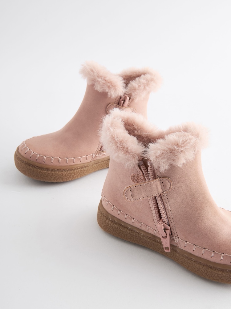 Pink Faux Fur Lined Tassel Ankle Boots - Image 5 of 5