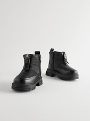 Black Chunky Quilted Zip Front Boots - Image 1 of 5