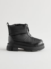 Black Chunky Quilted Zip Front Boots - Image 2 of 5