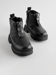 Black Chunky Quilted Zip Front Boots - Image 3 of 5
