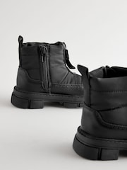Black Chunky Quilted Zip Front Boots - Image 4 of 5