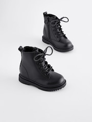 Black Leather Warm Lined Lace-Up Boots - Image 1 of 5