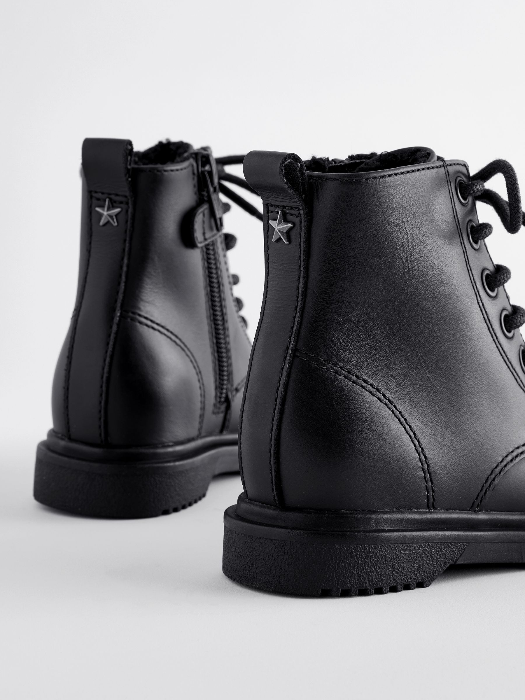 Buy Black Leather Warm Lined Lace-Up Boots from the Next UK online