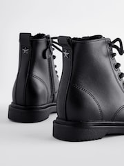 Black Leather Warm Lined Lace-Up Boots - Image 3 of 5