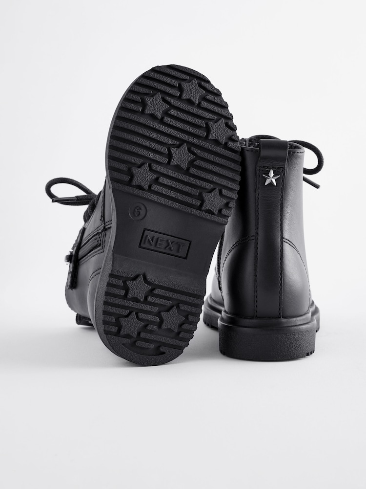 Black Leather Warm Lined Lace-Up Boots - Image 4 of 5