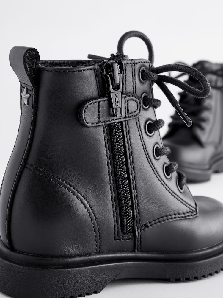 Black Leather Warm Lined Lace-Up Boots - Image 5 of 5