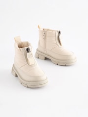 Neutral White Chunky Quilted Zip Front Boots - Image 1 of 5