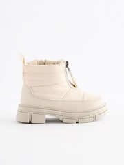 Neutral White Chunky Quilted Zip Front Boots - Image 2 of 5