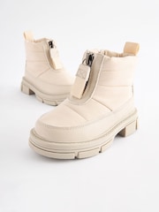 Neutral White Chunky Quilted Zip Front Boots - Image 3 of 5
