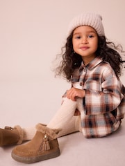 Tan Brown Faux Fur Lined Tassel Ankle Boots - Image 1 of 9