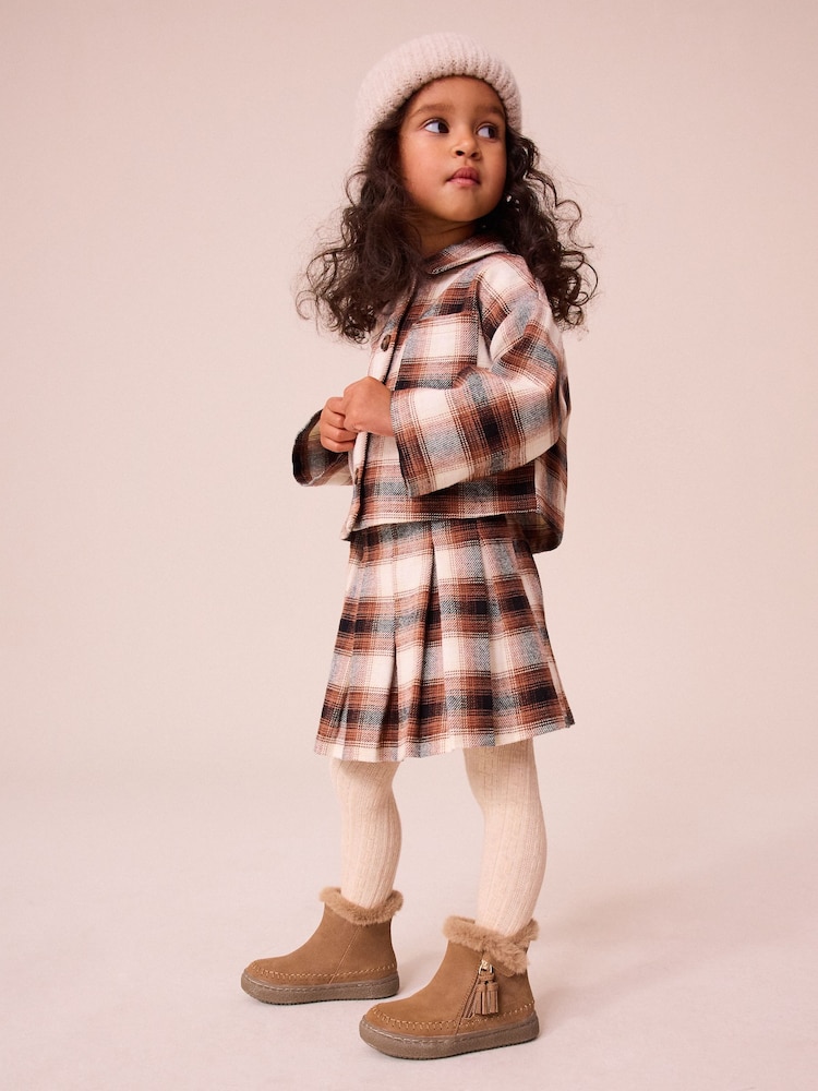 Tan Brown Faux Fur Lined Tassel Ankle Boots - Image 2 of 9