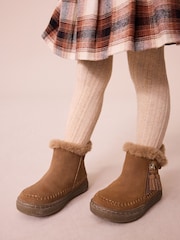 Tan Brown Faux Fur Lined Tassel Ankle Boots - Image 3 of 9