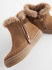 Tan Brown Faux Fur Lined Tassel Ankle Boots - Image 9 of 9