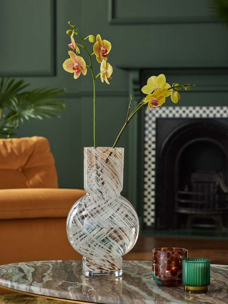 White/Gold Marble Swirl Glass Vase - Image 1 of 4