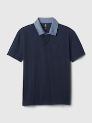 Gap Navy Blue Chambray Collar Short Sleeve Polo Shirt (4-13yrs) - Image 1 of 2