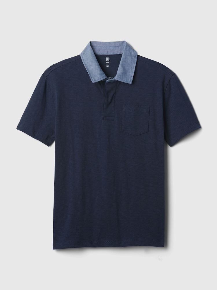 Gap Navy Blue Chambray Collar Short Sleeve Polo Shirt (4-13yrs) - Image 1 of 2