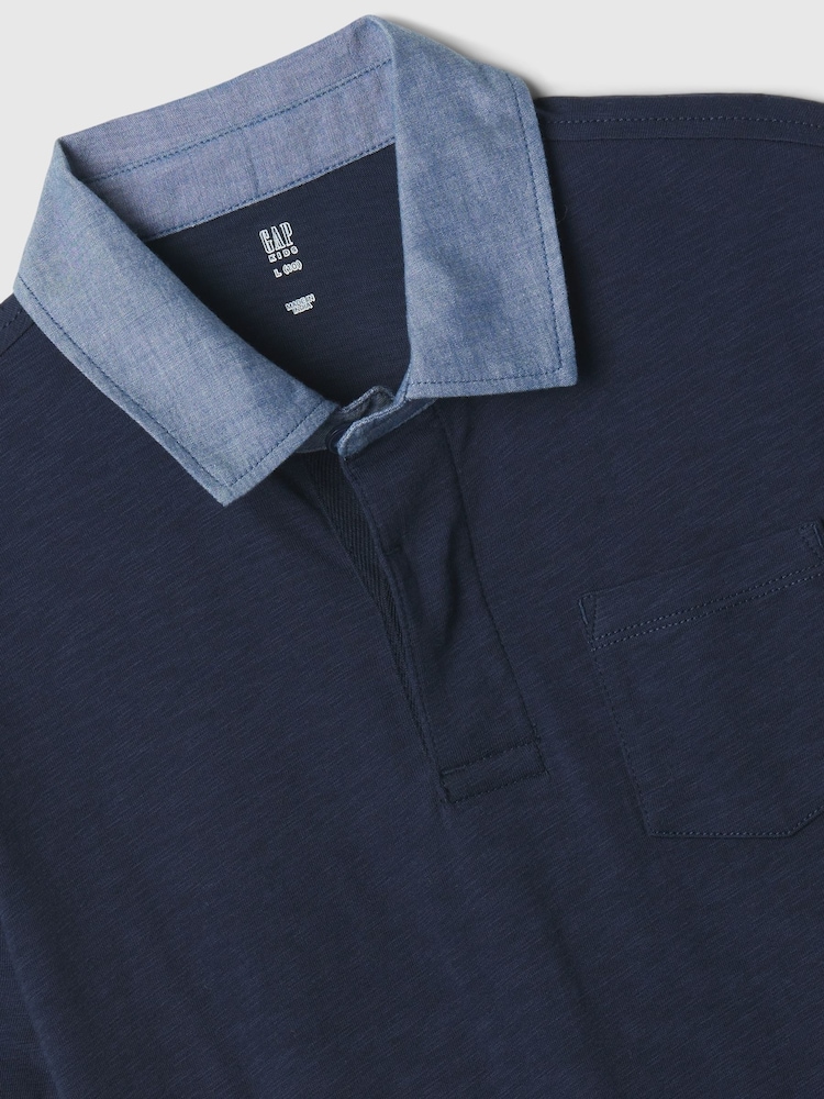 Gap Navy Blue Chambray Collar Short Sleeve Polo Shirt (4-13yrs) - Image 2 of 2