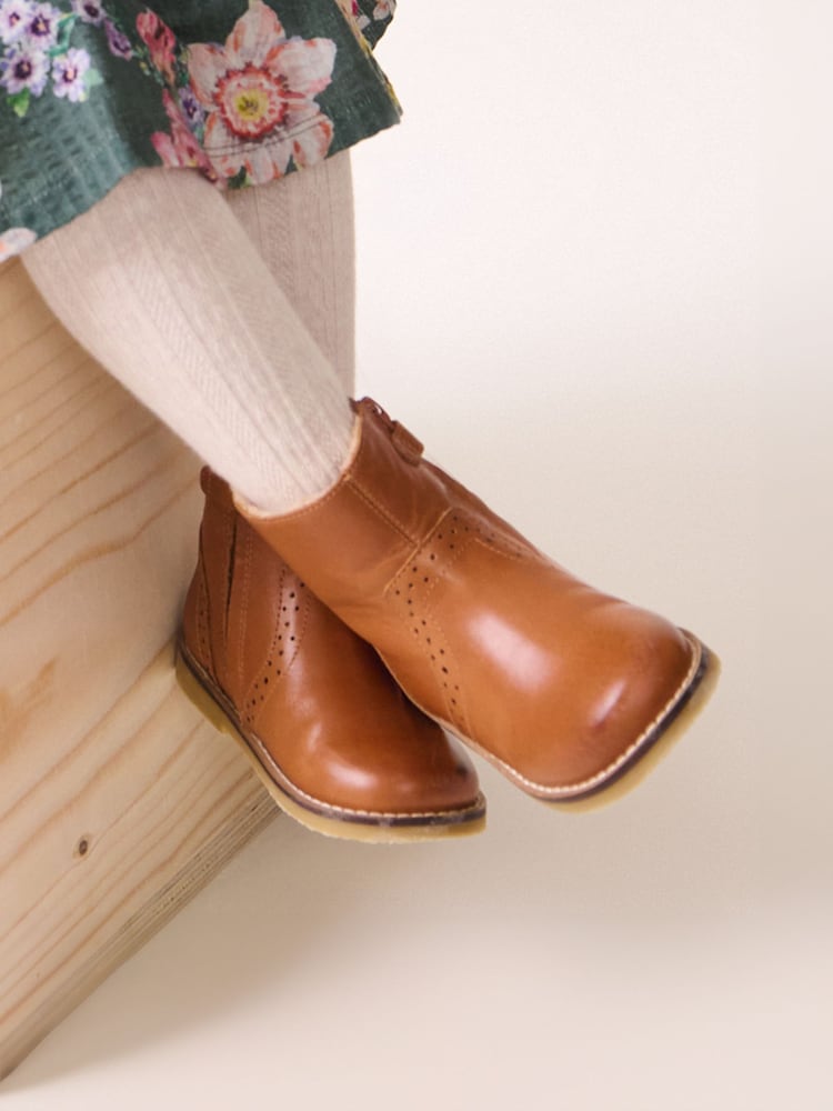 Brown Tan Ankle Leather Cosy Lined Boots - Image 1 of 6