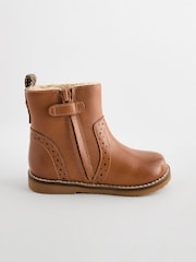 Brown Tan Ankle Leather Cosy Lined Boots - Image 2 of 6