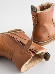 Brown Tan Ankle Leather Cosy Lined Boots - Image 3 of 6
