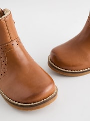 Brown Tan Ankle Leather Cosy Lined Boots - Image 4 of 6