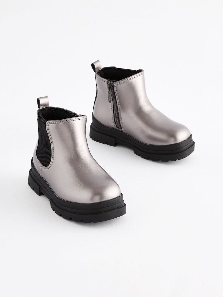 Pewter Grey Metallic Chelsea Chunky Ankle Boots - Image 1 of 5