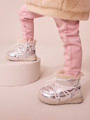 Silver Metallic Quilted Snow Boots - Image 1 of 9