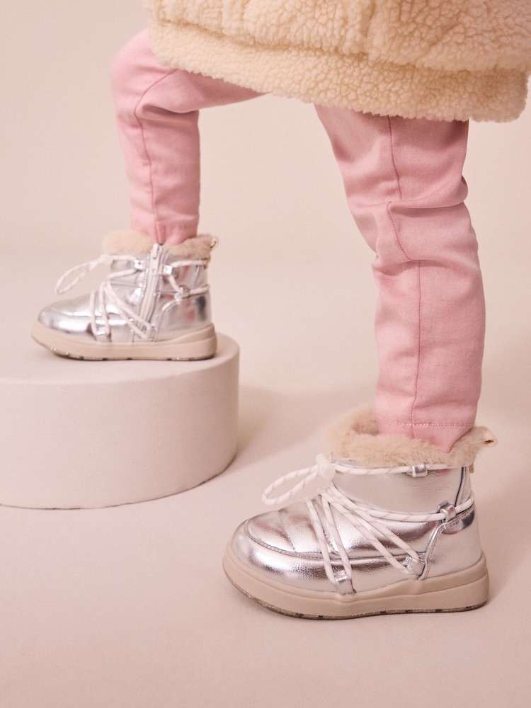 Silver Metallic Quilted Snow Boots - Image 1 of 9