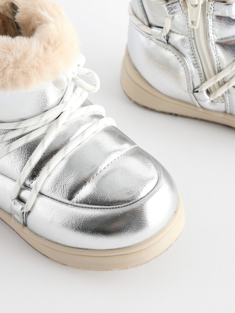 Silver Metallic Quilted Snow Boots - Image 9 of 9