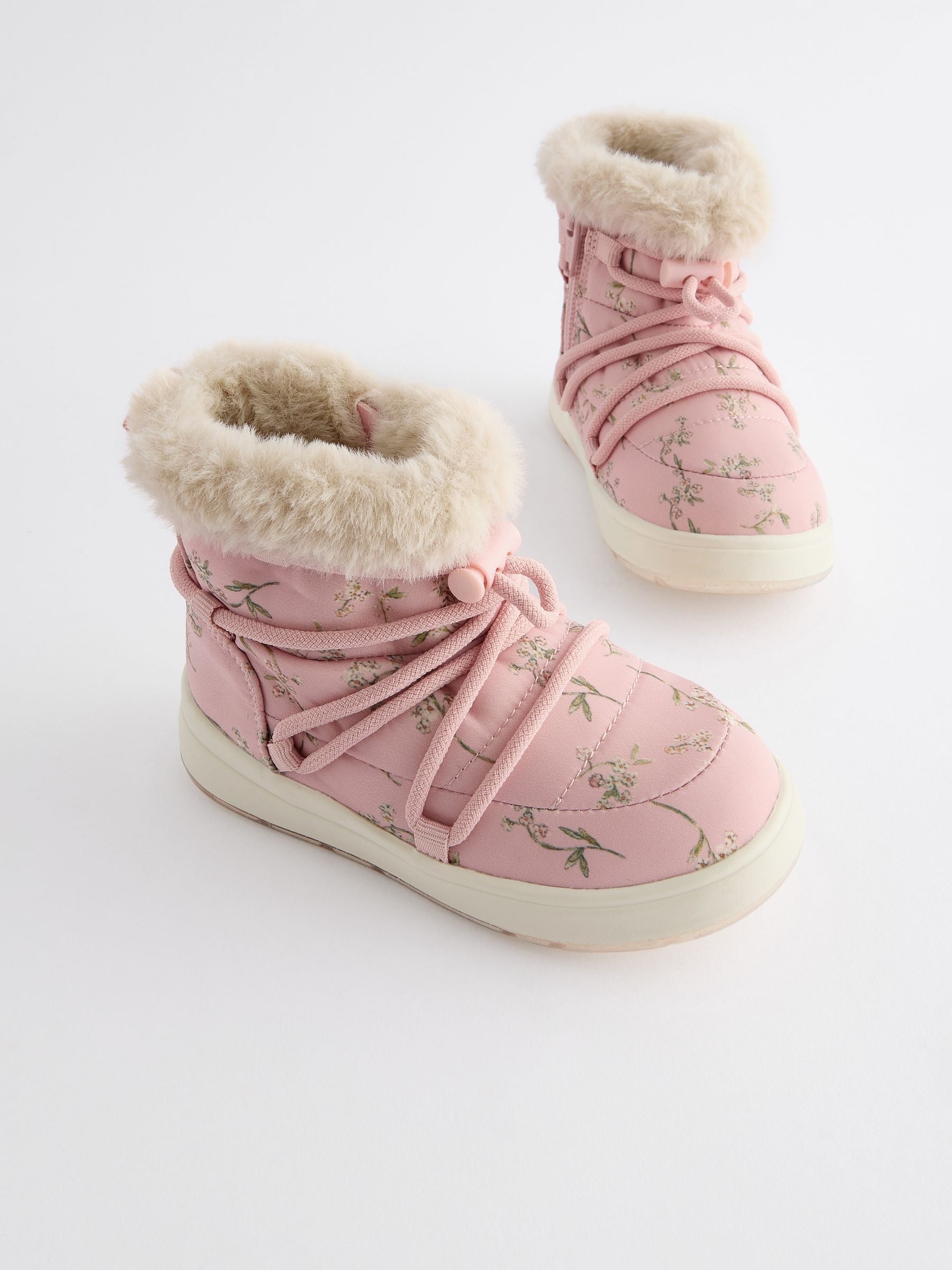 Buy Pink Floral Quilted Snow Boots from Next Luxembourg