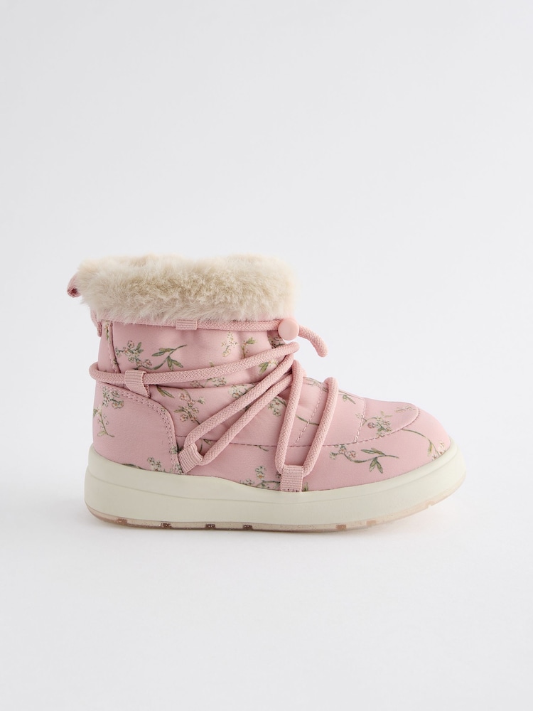 Pink Floral Quilted Snow Boots - Image 2 of 6