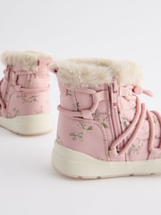 Pink Floral Quilted Snow Boots - Image 6 of 6
