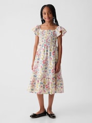 Gap White Floral Flutter Sleeve Floral Print Smock Dress (4-13yrs) - Image 1 of 2