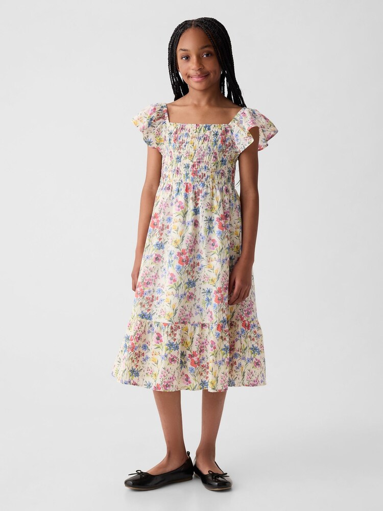 Gap White Floral Flutter Sleeve Floral Print Smock Dress (4-13yrs) - Image 1 of 2
