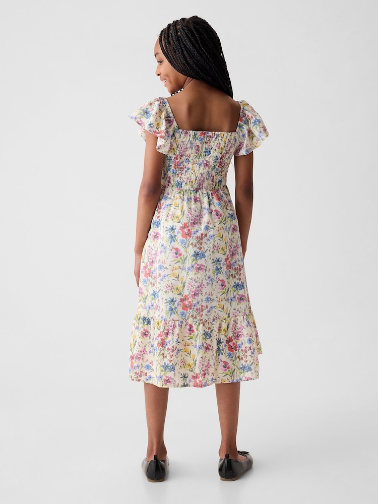 Gap White Floral Flutter Sleeve Floral Print Smock Dress (4-13yrs) - Image 2 of 2