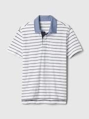 Gap White/Blue Stripe Chambray Collar Short Sleeve Polo Shirt (4-13yrs) - Image 1 of 3