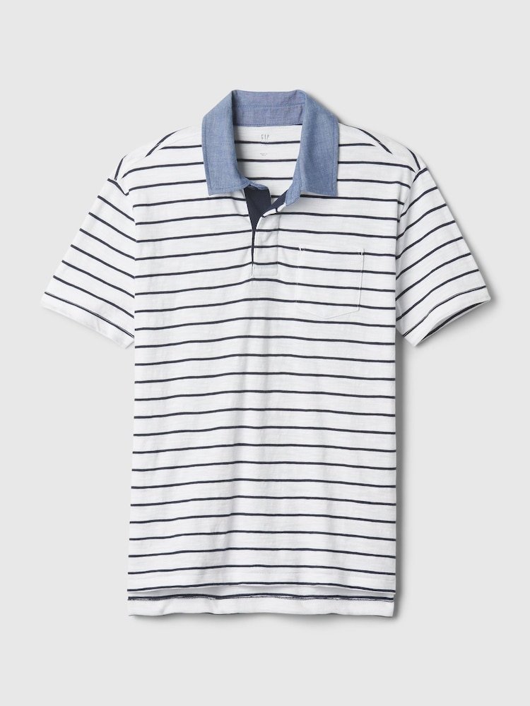 Gap White/Blue Stripe Chambray Collar Short Sleeve Polo Shirt (4-13yrs) - Image 1 of 3