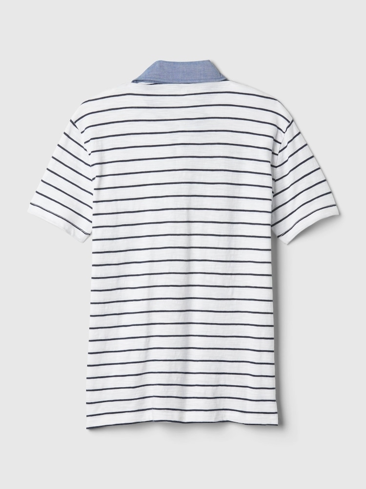 Gap White/Blue Stripe Chambray Collar Short Sleeve Polo Shirt (4-13yrs) - Image 2 of 3