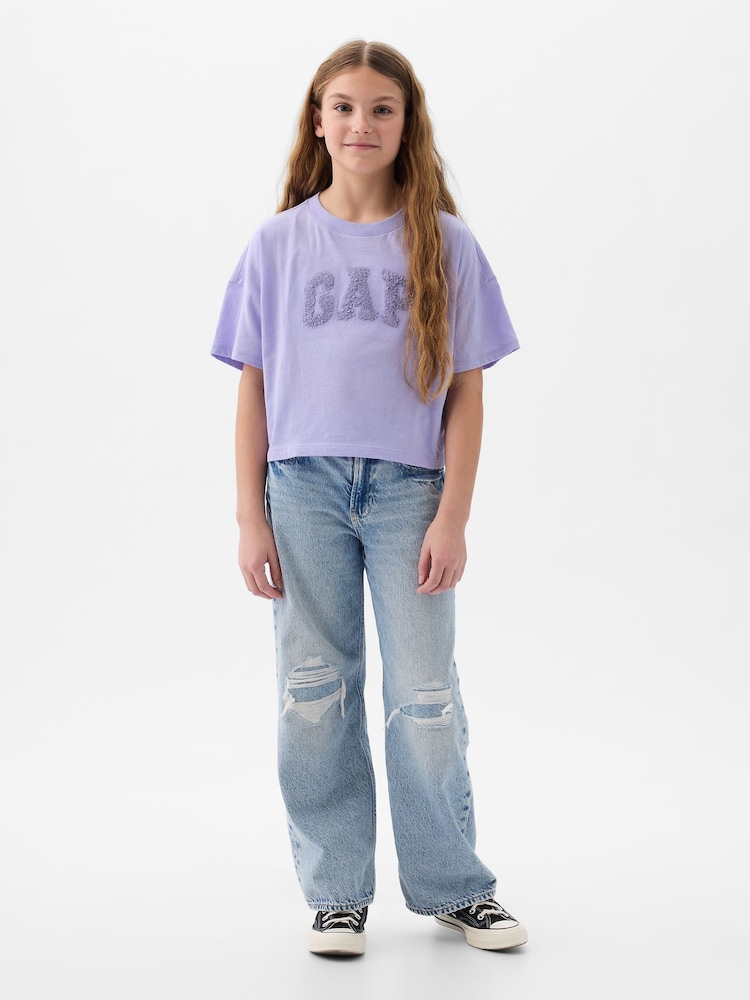 Violett strukturiert 3D - Gap Kurzärmelige T-Shirt mit Rundhalsausschnitt und Logografik 4 bis 13 Jahre)​​​​​​​ - Bild 1 von 4