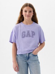 Violett strukturiert 3D - Gap Kurzärmelige T-Shirt mit Rundhalsausschnitt und Logografik 4 bis 13 Jahre)​​​​​​​ - Bild 2 von 4