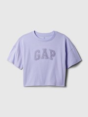 Violett strukturiert 3D - Gap Kurzärmelige T-Shirt mit Rundhalsausschnitt und Logografik 4 bis 13 Jahre)​​​​​​​ - Bild 4 von 4
