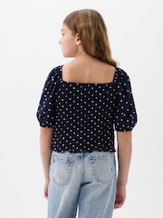 Gap Navy Blue Puff Sleeve Square Neck Smocked Top (4yrs-13yrs) - Image 2 of 3