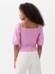 Gap Pink Puff Sleeve Square Neck Smocked Top (4yrs-13yrs) - Image 2 of 3