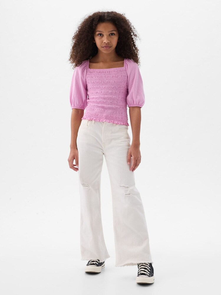 Gap Pink Puff Sleeve Square Neck Smocked Top (4yrs-13yrs) - Image 3 of 3