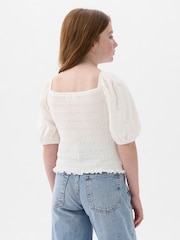 Gap White Puff Sleeve Square Neck Smocked Top (4yrs-13yrs) - Image 2 of 3