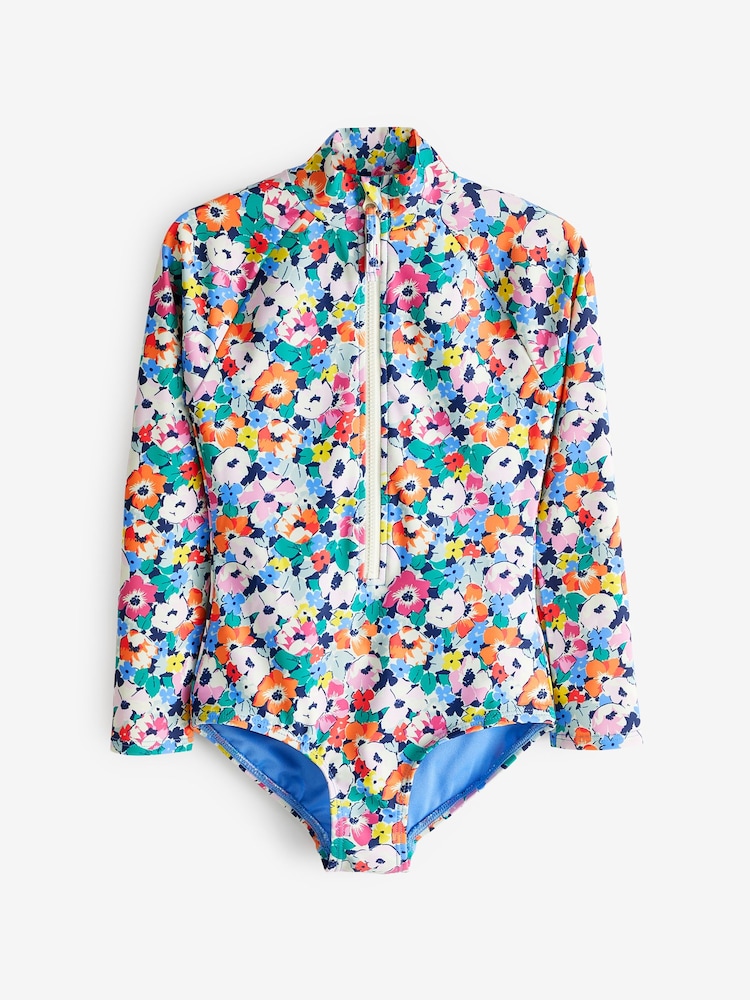 Gap Pink Floral Long Sleeve Zip Swimsuit (4-12yrs) - Image 1 of 2